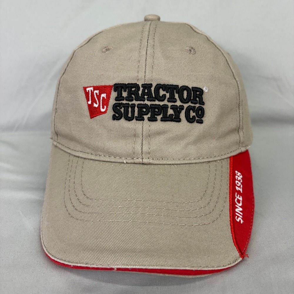 Tractor Supply Co Hat Baseball Cap Mens OSFM Tan Red Logo Adjustable Strap